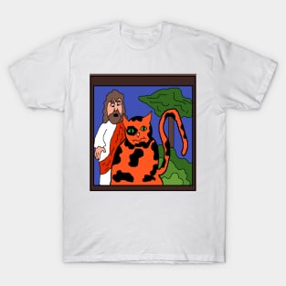 Pixel art Jesus Christ with orange cat T-Shirt